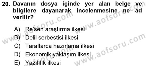 Vergi Yargılaması Hukuku Dersi 2015 - 2016 Yılı (Final) Dönem Sonu Sınav Soruları 20. Soru