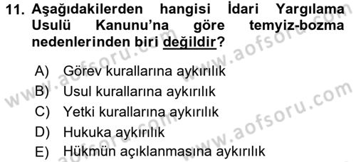 Vergi Yargılaması Hukuku Dersi 2015 - 2016 Yılı Tek Ders Sınav Soruları 11. Soru