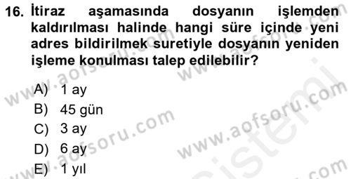 Vergi Yargılaması Hukuku Dersi 2015 - 2016 Yılı Tek Ders Sınav Soruları 16. Soru