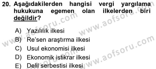 Vergi Yargılaması Hukuku Dersi 2015 - 2016 Yılı Tek Ders Sınav Soruları 20. Soru