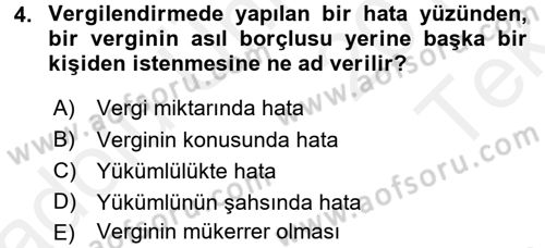 Vergi Yargılaması Hukuku Dersi 2015 - 2016 Yılı Tek Ders Sınav Soruları 4. Soru