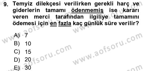 Vergi Yargılaması Hukuku Dersi 2015 - 2016 Yılı Tek Ders Sınav Soruları 9. Soru