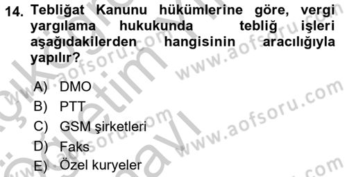 Vergi Yargılaması Hukuku Dersi 2016 - 2017 Yılı 3 Ders Sınav Soruları 14. Soru