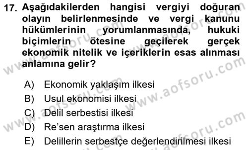 Vergi Yargılaması Hukuku Dersi 2016 - 2017 Yılı 3 Ders Sınav Soruları 17. Soru