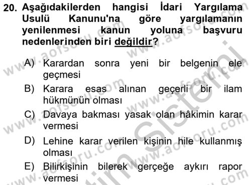 Vergi Yargılaması Hukuku Dersi 2016 - 2017 Yılı 3 Ders Sınav Soruları 20. Soru