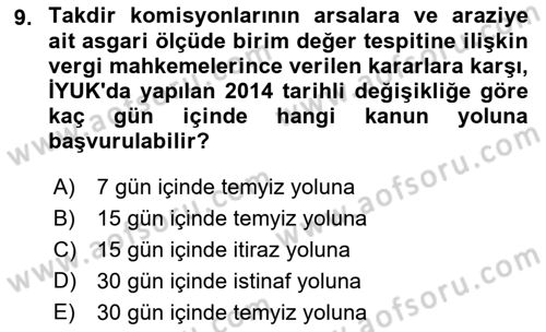 Vergi Yargılaması Hukuku Dersi 2016 - 2017 Yılı 3 Ders Sınav Soruları 9. Soru
