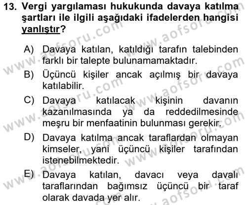 Vergi Yargılaması Hukuku Dersi 2016 - 2017 Yılı (Vize) Ara Sınav Soruları 13. Soru