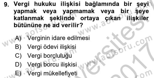 Vergi Yargılaması Hukuku Dersi 2016 - 2017 Yılı (Vize) Ara Sınav Soruları 9. Soru