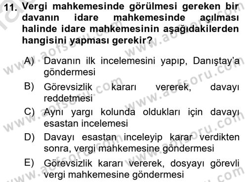 Vergi Yargılaması Hukuku Dersi 2016 - 2017 Yılı (Final) Dönem Sonu Sınav Soruları 11. Soru