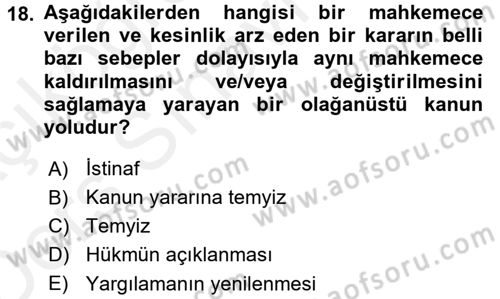 Vergi Yargılaması Hukuku Dersi 2017 - 2018 Yılı 3 Ders Sınav Soruları 18. Soru
