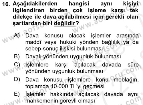 Vergi Yargılaması Hukuku Dersi 2017 - 2018 Yılı (Vize) Ara Sınav Soruları 16. Soru