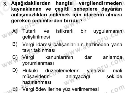 Vergi Yargılaması Hukuku Dersi 2017 - 2018 Yılı (Vize) Ara Sınav Soruları 3. Soru
