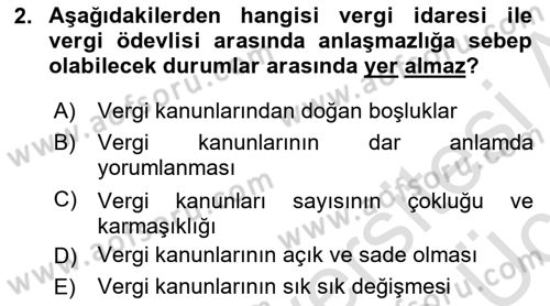Vergi Yargılaması Hukuku Dersi 2018 - 2019 Yılı 3 Ders Sınav Soruları 2. Soru