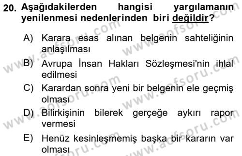 Vergi Yargılaması Hukuku Dersi 2018 - 2019 Yılı 3 Ders Sınav Soruları 20. Soru