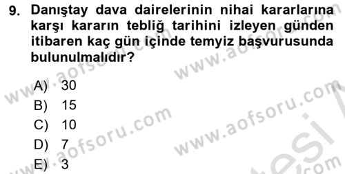Vergi Yargılaması Hukuku Dersi 2018 - 2019 Yılı 3 Ders Sınav Soruları 9. Soru