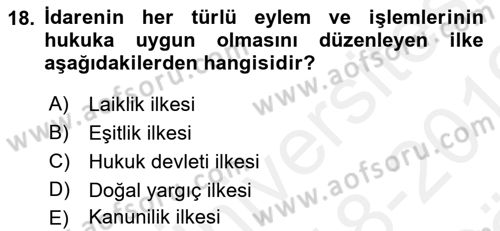 Vergi Yargılaması Hukuku Dersi 2018 - 2019 Yılı (Vize) Ara Sınav Soruları 18. Soru