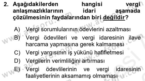 Vergi Yargılaması Hukuku Dersi 2018 - 2019 Yılı (Vize) Ara Sınav Soruları 2. Soru