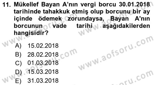 Vergi Yargılaması Hukuku Dersi 2018 - 2019 Yılı Yaz Okulu Sınav Soruları 11. Soru