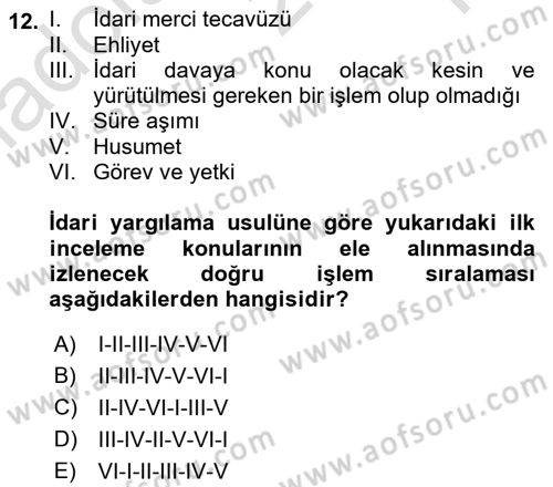Vergi Yargılaması Hukuku Dersi 2022 - 2023 Yılı Yaz Okulu Sınav Soruları 12. Soru