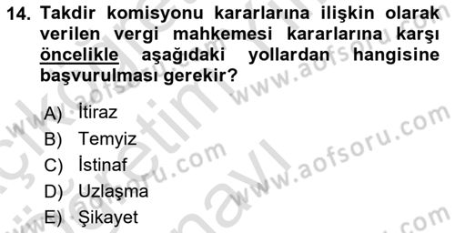 Vergi Yargılaması Hukuku Dersi 2022 - 2023 Yılı Yaz Okulu Sınav Soruları 14. Soru