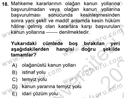 Vergi Yargılaması Hukuku Dersi 2022 - 2023 Yılı Yaz Okulu Sınav Soruları 18. Soru