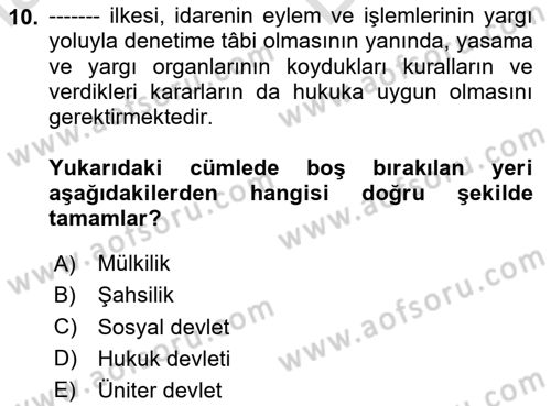 Vergi Yargılaması Hukuku Dersi 2023 - 2024 Yılı (Vize) Ara Sınav Soruları 10. Soru