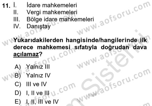 Vergi Yargılaması Hukuku Dersi 2023 - 2024 Yılı (Vize) Ara Sınav Soruları 11. Soru