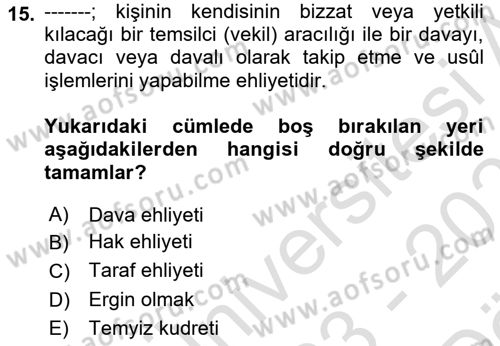 Vergi Yargılaması Hukuku Dersi 2023 - 2024 Yılı (Vize) Ara Sınav Soruları 15. Soru
