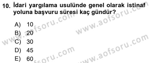 Vergi Yargılaması Hukuku Dersi 2023 - 2024 Yılı (Final) Dönem Sonu Sınav Soruları 10. Soru
