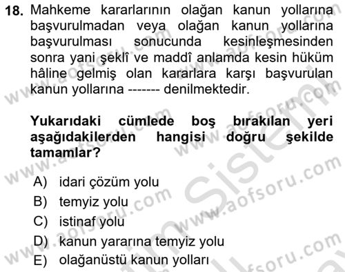 Vergi Yargılaması Hukuku Dersi 2023 - 2024 Yılı (Final) Dönem Sonu Sınav Soruları 18. Soru