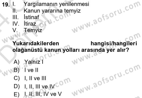 Vergi Yargılaması Hukuku Dersi 2023 - 2024 Yılı (Final) Dönem Sonu Sınav Soruları 19. Soru