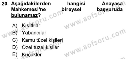 Vergi Yargılaması Hukuku Dersi 2023 - 2024 Yılı (Final) Dönem Sonu Sınav Soruları 20. Soru