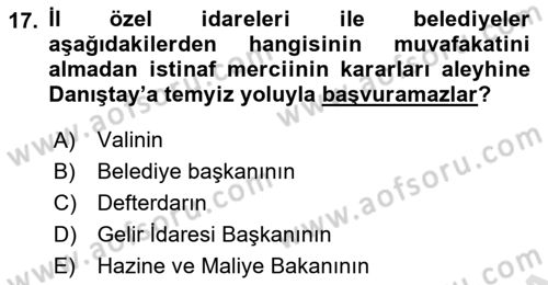 Vergi Yargılaması Hukuku Dersi 2023 - 2024 Yılı Yaz Okulu Sınav Soruları 17. Soru