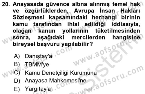 Vergi Yargılaması Hukuku Dersi 2023 - 2024 Yılı Yaz Okulu Sınav Soruları 20. Soru