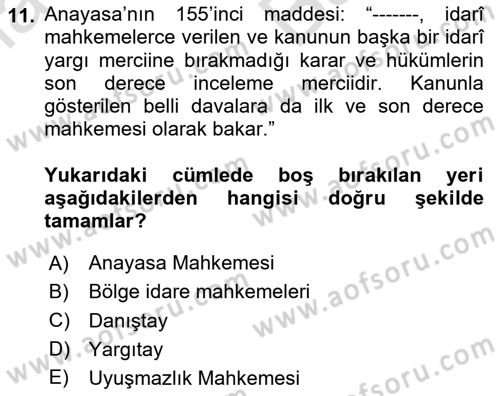 Vergi Yargılaması Hukuku Dersi 2024 - 2025 Yılı (Vize) Ara Sınav Soruları 11. Soru