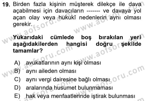 Vergi Yargılaması Hukuku Dersi 2024 - 2025 Yılı (Vize) Ara Sınav Soruları 19. Soru