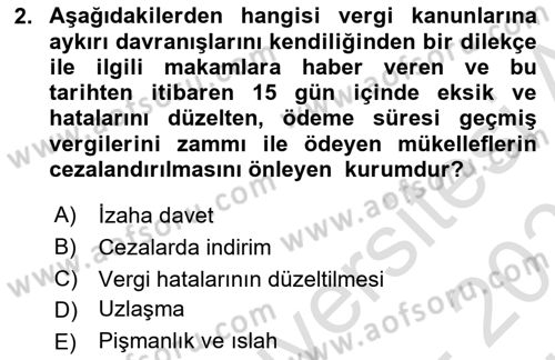 Vergi Yargılaması Hukuku Dersi 2024 - 2025 Yılı (Vize) Ara Sınav Soruları 2. Soru