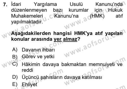 Vergi Yargılaması Hukuku Dersi 2024 - 2025 Yılı (Vize) Ara Sınav Soruları 7. Soru