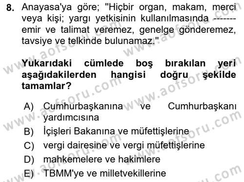 Vergi Yargılaması Hukuku Dersi 2024 - 2025 Yılı (Vize) Ara Sınav Soruları 8. Soru