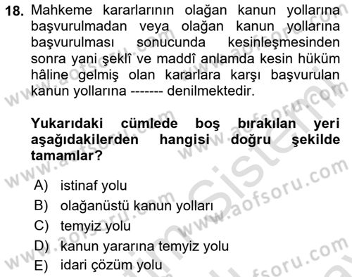 Vergi Yargılaması Hukuku Dersi 2024 - 2025 Yılı (Final) Dönem Sonu Sınav Soruları 18. Soru
