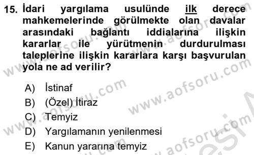 Vergi Yargılaması Hukuku Dersi 2024 - 2025 Yılı Yaz Okulu Sınav Soruları 15. Soru