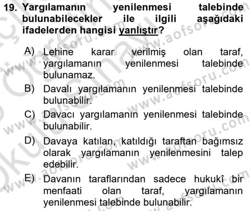 Vergi Yargılaması Hukuku Dersi 2024 - 2025 Yılı Yaz Okulu Sınav Soruları 19. Soru