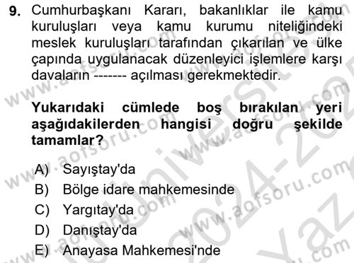 Vergi Yargılaması Hukuku Dersi 2024 - 2025 Yılı Yaz Okulu Sınav Soruları 9. Soru