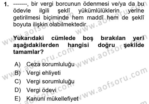 Vergi Yargılaması Hukuku Dersi 2025 - 2026 Yılı (Vize) Ara Sınav Soruları 1. Soru