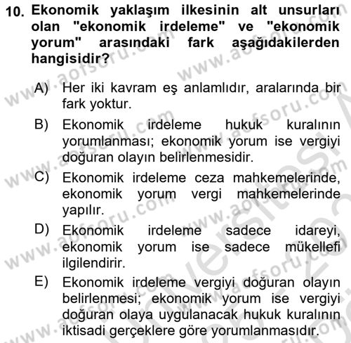 Vergi Yargılaması Hukuku Dersi 2025 - 2026 Yılı (Vize) Ara Sınav Soruları 10. Soru
