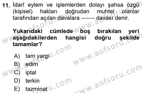 Vergi Yargılaması Hukuku Dersi 2025 - 2026 Yılı (Vize) Ara Sınav Soruları 11. Soru