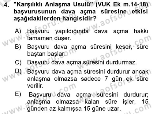 Vergi Yargılaması Hukuku Dersi 2025 - 2026 Yılı (Vize) Ara Sınav Soruları 4. Soru