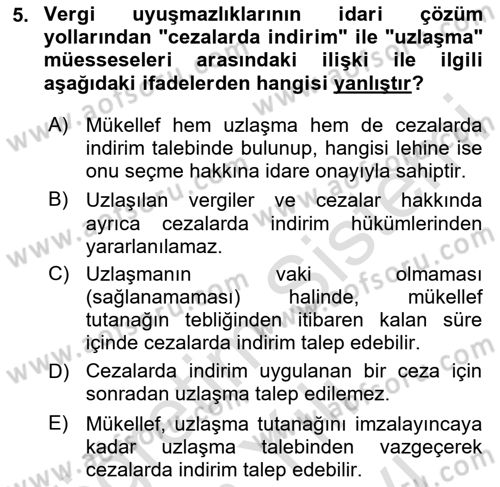 Vergi Yargılaması Hukuku Dersi 2025 - 2026 Yılı (Vize) Ara Sınav Soruları 5. Soru