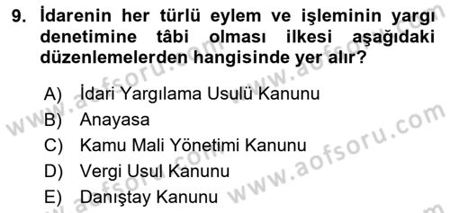 Vergi Yargılaması Hukuku Dersi 2025 - 2026 Yılı (Vize) Ara Sınav Soruları 9. Soru