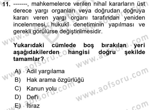 Vergi Yargılaması Hukuku Dersi 2025 - 2026 Yılı (Final) Dönem Sonu Sınav Soruları 11. Soru